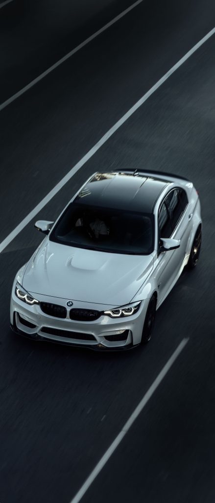 white BMW m3 f82 white on Autobahn