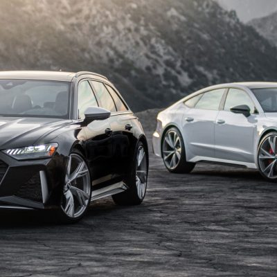 parking black Audi RS6 c8 and white Audi rs7 c8
