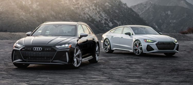 parking black Audi RS6 c8 and white Audi rs7 c8