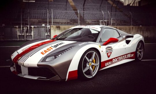 Ferrari race car available for rental on the track.