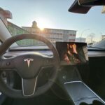 Steering wheel of rent a Tesla Model 3 in Berlin