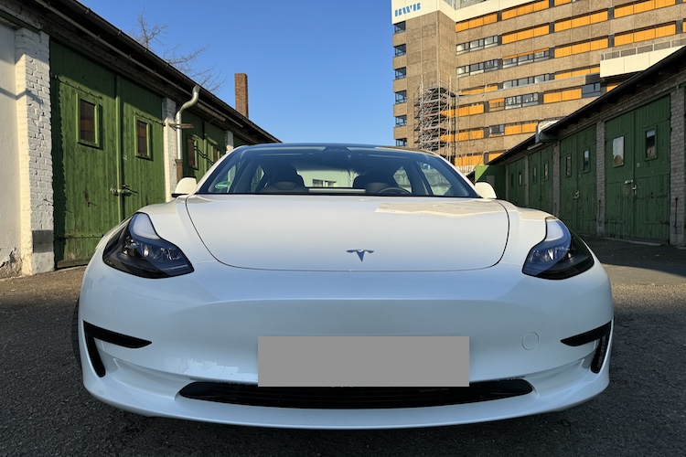 Front of rent a Tesla Model 3 in Berlin