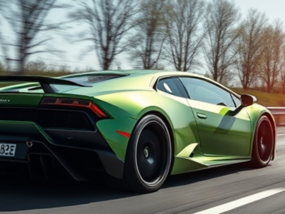 Lamborghini driving in the German highway in top speed