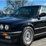 Front View of a BMW 320i Cabrio classic car rental in Munich