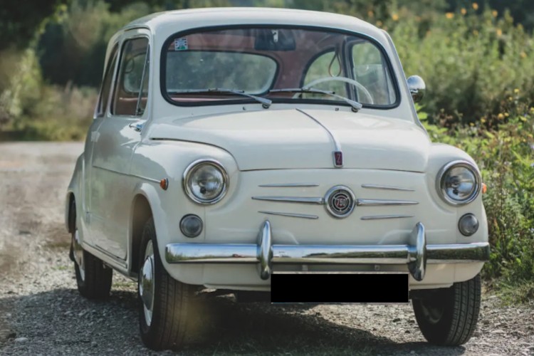 Front View of Fiat 750 Zastava classic car rental in Munich