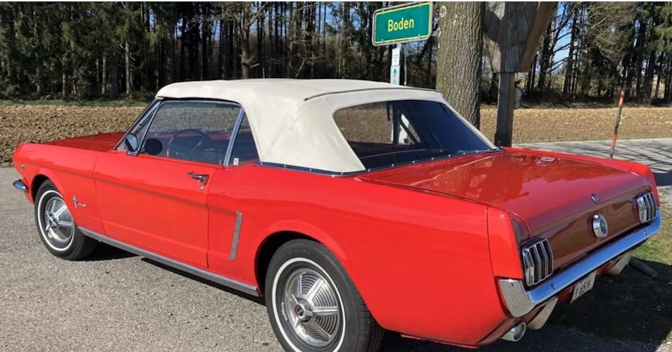 Back View of a Ford Mustang Cabriolet classic car in Munich