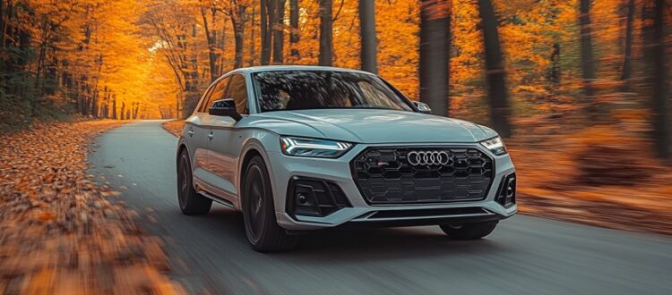 Audi Q5 2025 is driving in the Autobahn