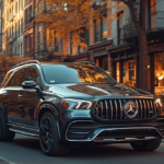 A black Mercedes GLE 2025 is driving in the midtown