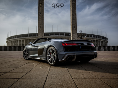 Back side view of the Audi R8 Performance Spyder in Berlin