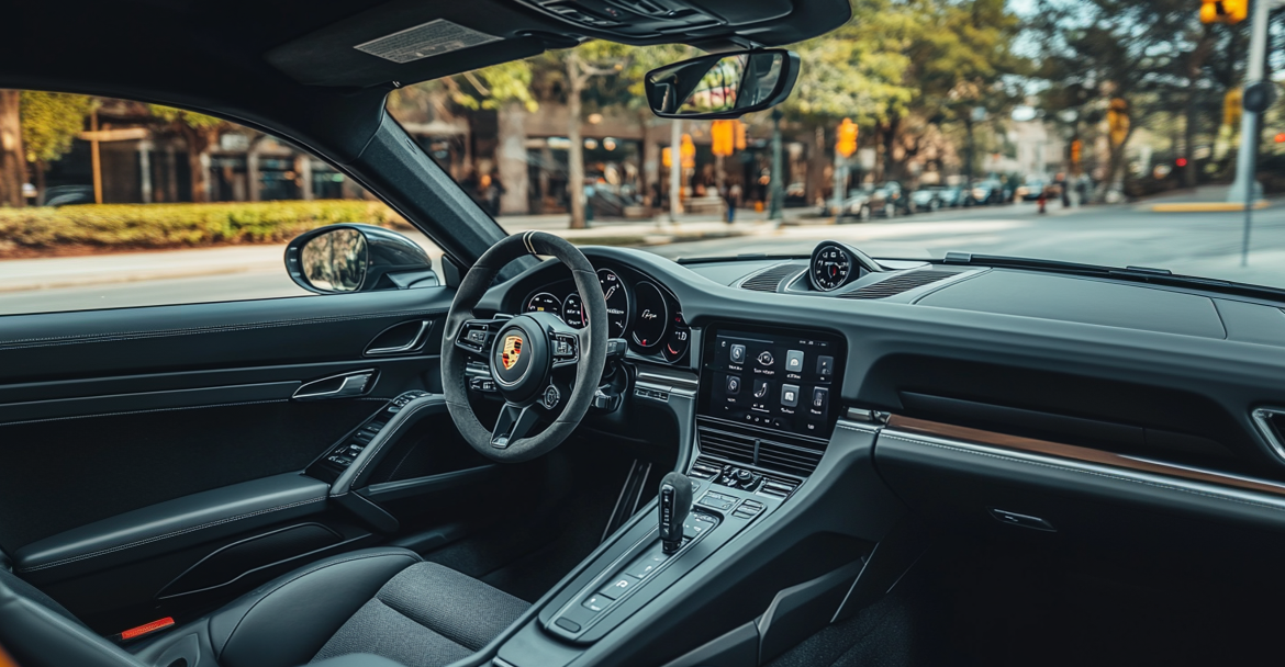 a 2025 Porsche 718 Cayman, looking at a refined and sporty cockpit.