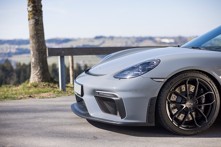 Side view Front Porsche Cayman GT4 on Lake Constance