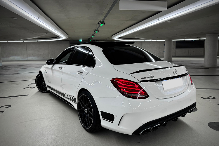 Left back view Mercedes C63 AMG in Düsseldorf