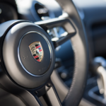 Steering wheel Porsche Cayman GT4 on Lake Constance