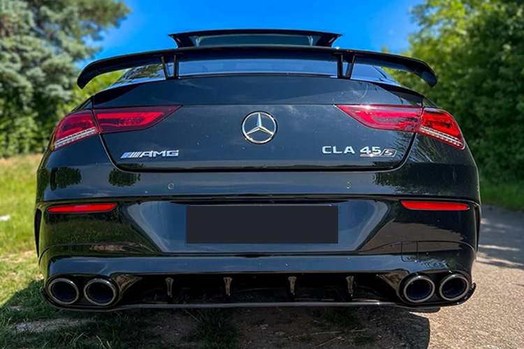 Back view Mercedes-AMG CLA 45 S Coupé in Stuttgart