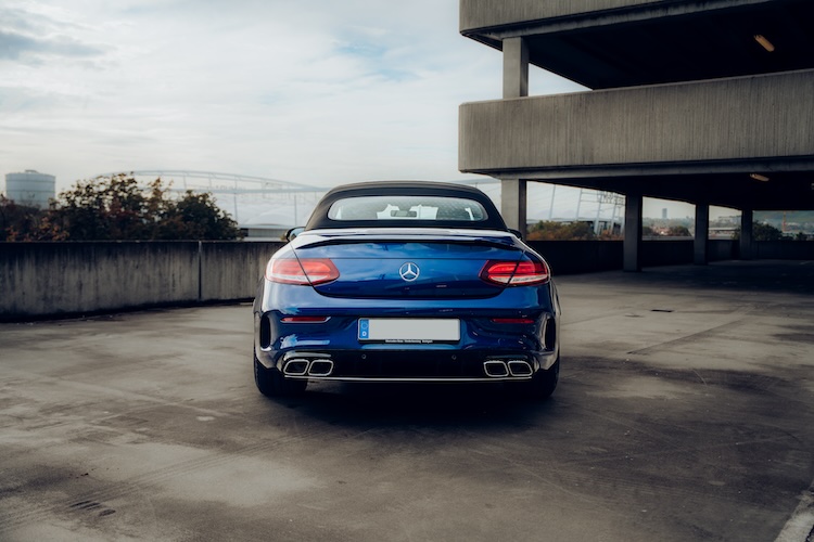 back view from Mercedes C63s AMG Convertible in Stuttgart