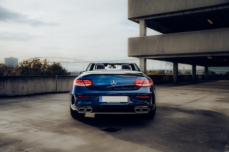 back view from Mercedes C63s AMG Convertible in Stuttgart