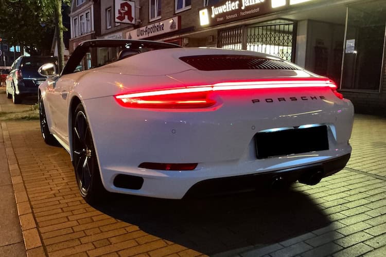 back site view from Porsche 911 Convertible in Hamburg