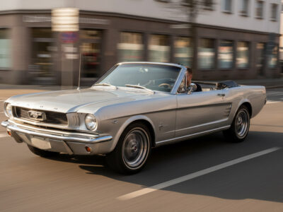 Rent a Ford Mustang classic car convertible in Hannover hero