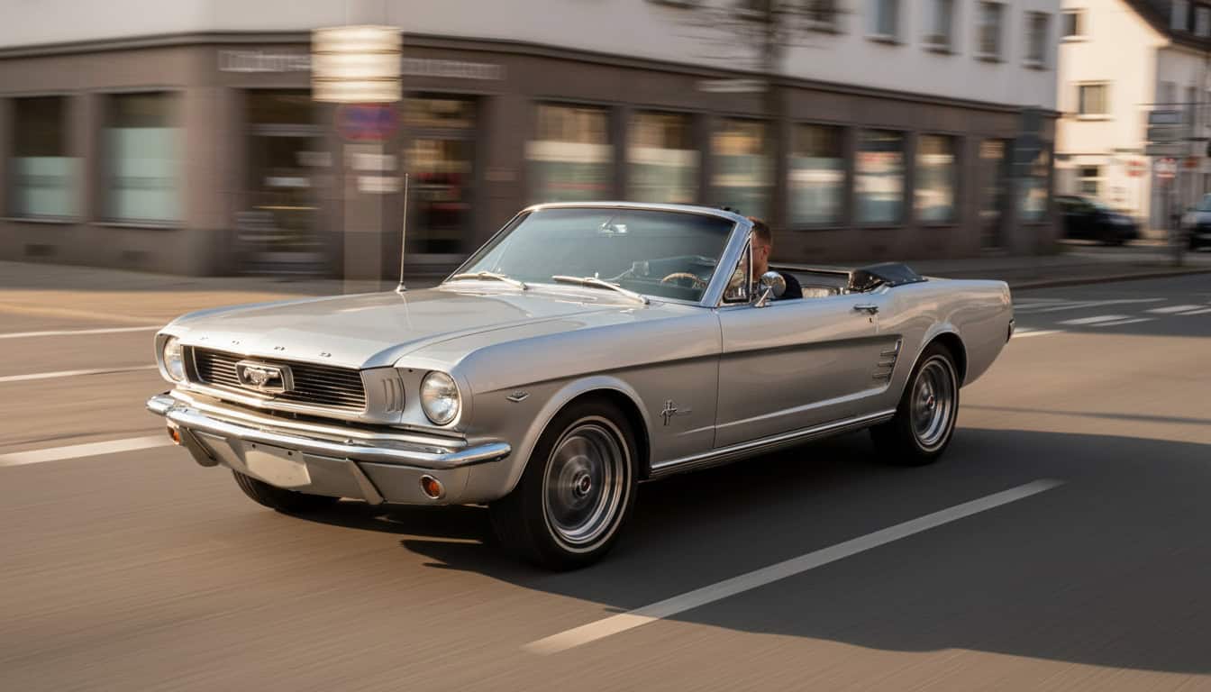 Rent a Ford Mustang classic car convertible in Hannover hero