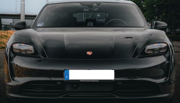 Front view from Porsche Taycan 4S for long-term rental