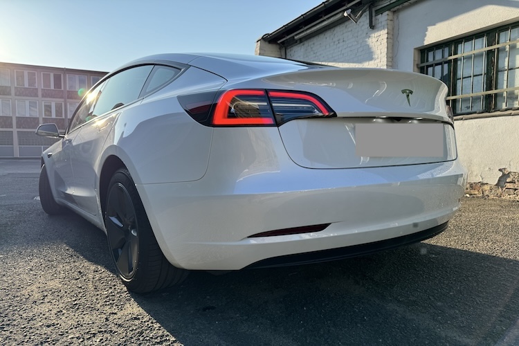 Back of rent a Tesla Model 3 in Berlin