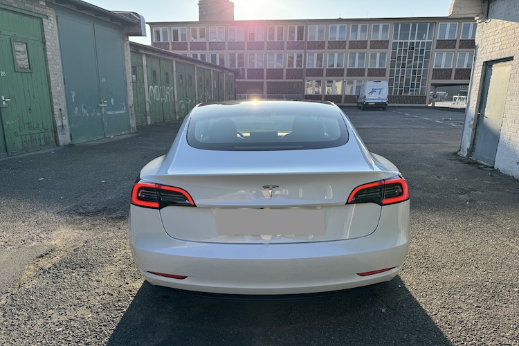 Back of rent a Tesla Model 3 in Berlin