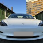 Front of rent a Tesla Model 3 in Berlin