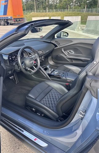 Interior view of Audi R8 V10 Spyder in Berlin