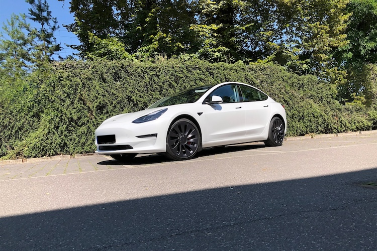 Side View of Tesla Model 3 Performance in Berlin