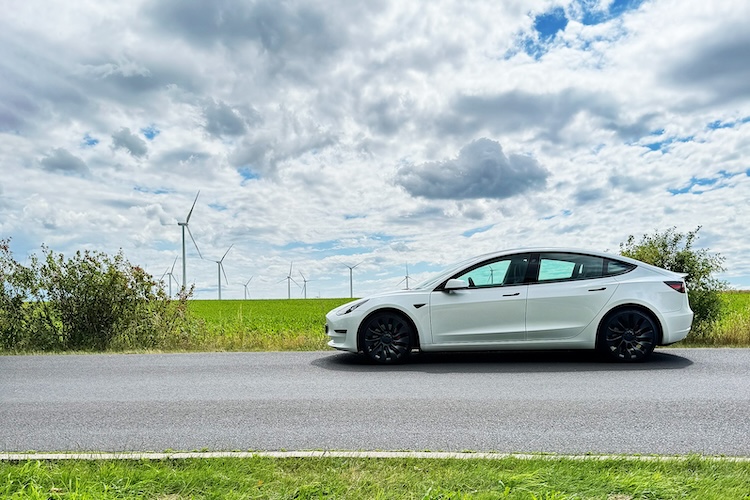 Side View of Tesla Model 3 Performance in Berlin