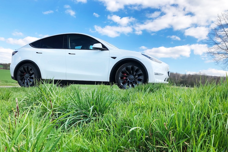 Side View of a Tesla Model Y Performance in Berlin