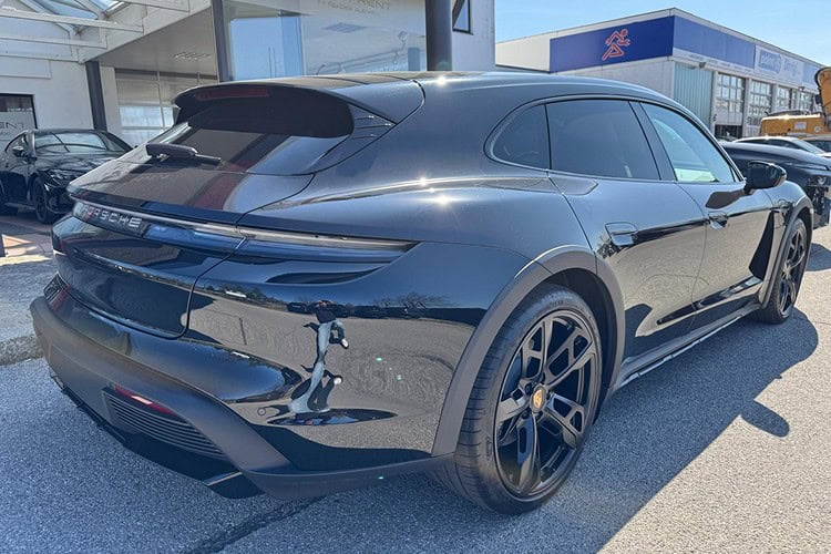 Back view Porsche Taycan 4 Cross Turismo near Munich