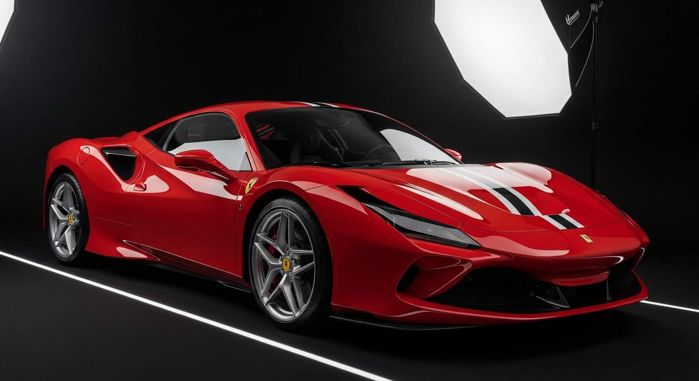 Ferrari F8 Tributo in Rosso Corsa studio profile
