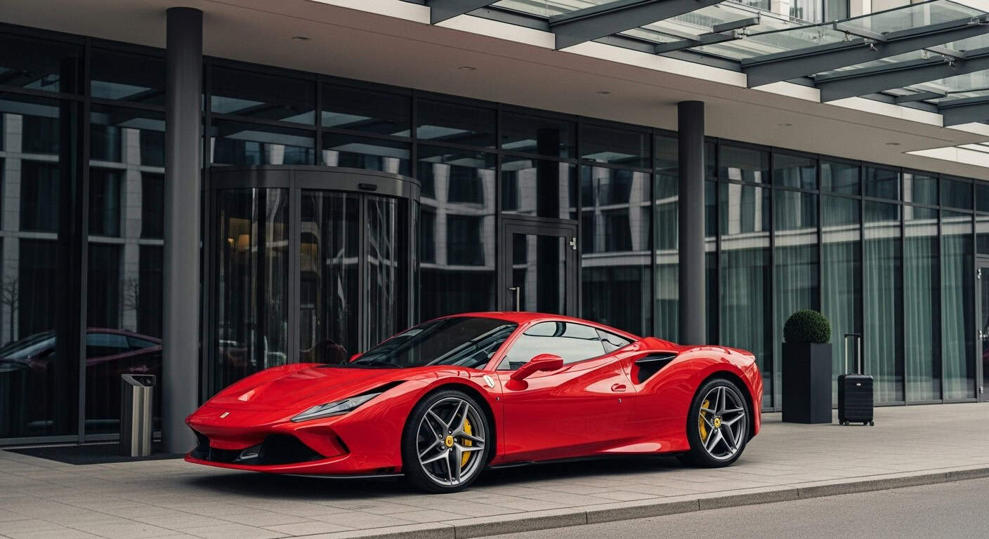Ferrari F8 Tributo rental delivery at a Berlin hotel